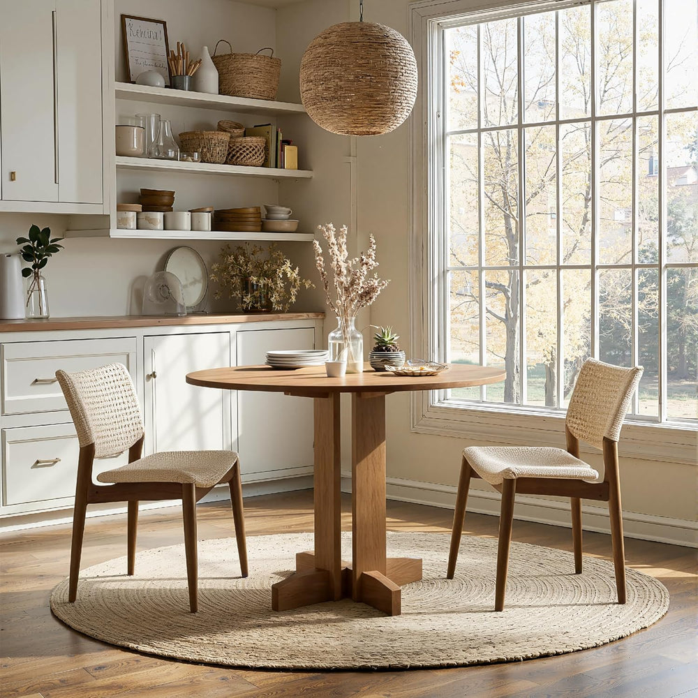 Acanva 47" Small Round Dining Table for 4 Person, MDF Top and Sturdy Woo...