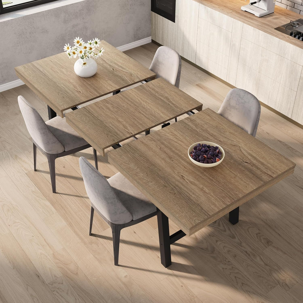 GarveeHome 63-83" Extendable Dining Table, Industrial Rectangular Dining...