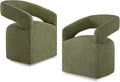Upholstered Dining Chairs with Casters, Modern Barrel Side Armchair with Rollers for Dining Room, Bedroom, Kitchen, Reading Room, Green, Set of 2