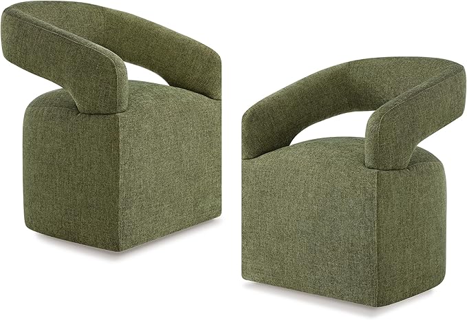 Upholstered Dining Chairs with Casters, Modern Barrel Side Armchair with Rollers for Dining Room, Bedroom, Kitchen, Reading Room, Green, Set of 2