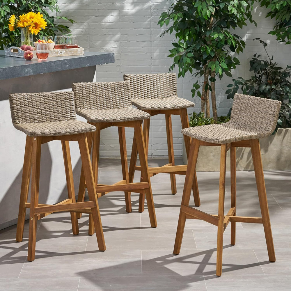 Christopher Knight Home La Brea Outdoor Acacia Wood and Wicker Barstools (Set...