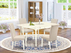 East West Furniture MZBA5-LWH-01 5 Piece Dinette Set Includes a Rectangle Dining Room Table with Dropleaf and 4 Cream Linen Fabric Upholstered Parson Chairs, 36x54 Inch, Linen White