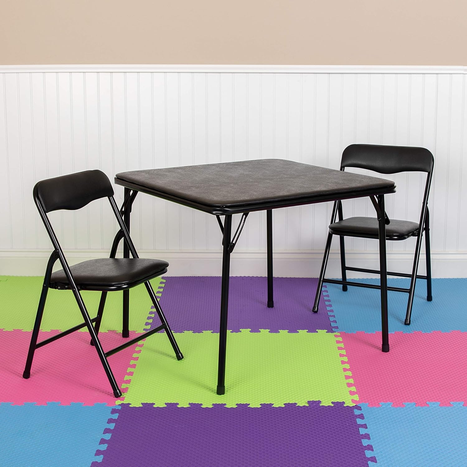 Flash Furniture Mindy Kids 3-Piece Folding Table and Chairs Set for Daycare and Classrooms, Children's Activity Table and Chairs Set, Black