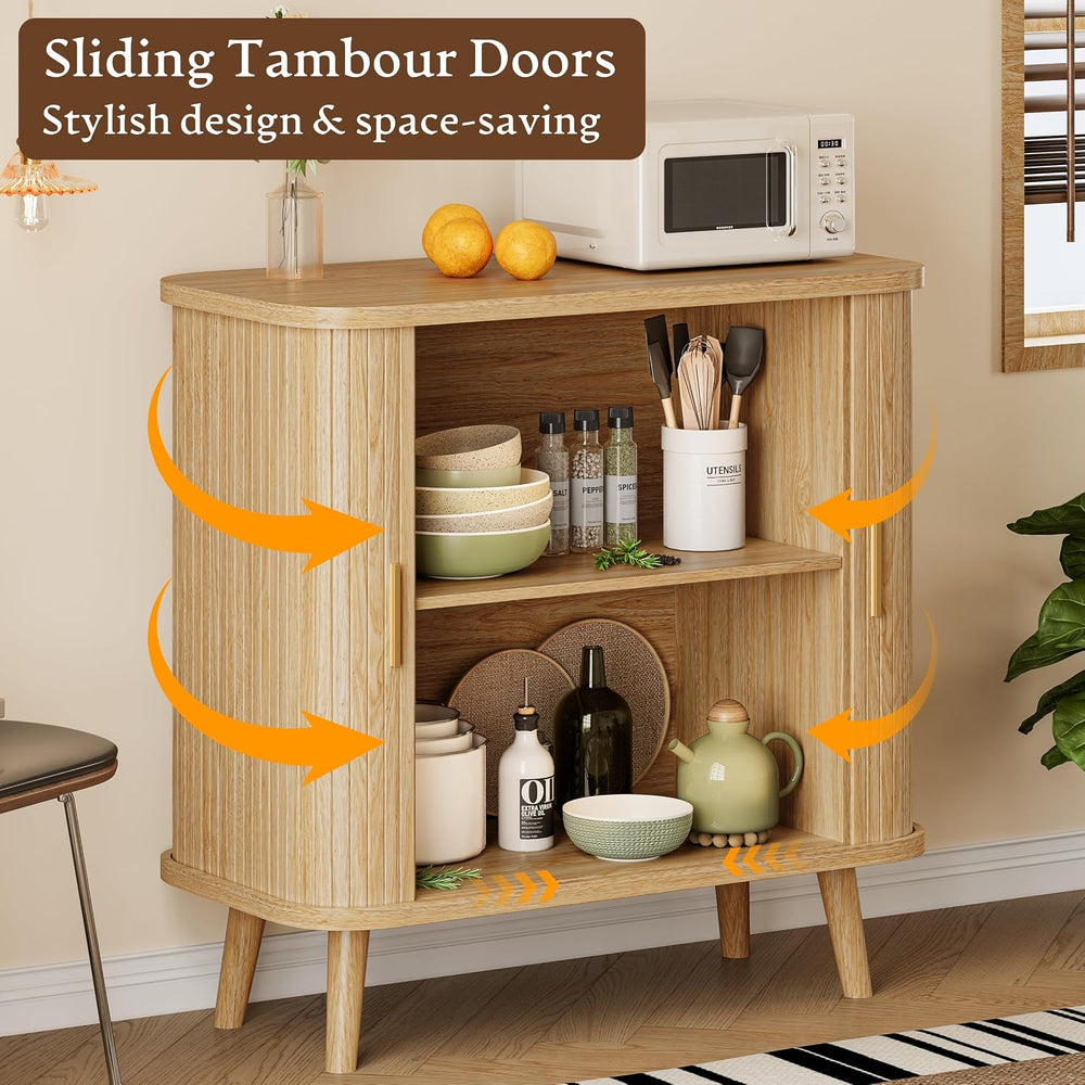 Xixini Sideboard Buffet Cabinet with Sliding Door, 31.5" Wide Fluted Mod...