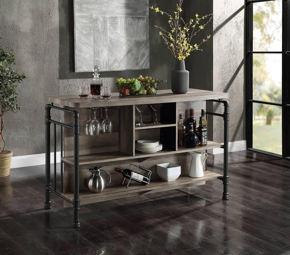 Antique Oak and Sandy Grey 5-Shelf Kitchen Island with Wood+Metal | Wood and ...