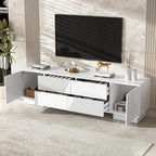 Merax 70.8 inch Modern TV Stand for TVs up to 75 Inches, Entertainment Center with Storage Cabinets & 4 Drawers, Minimalist Media Console with Metal Center Leg & Anti-Tip Device for Living Room, White