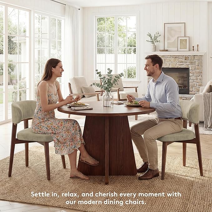 Dining Chairs Set of 2, Modern Upholstered Dining Chairs, Wooden Kitchen Chairs for Dining Room with Ergonomic Curved Backrest