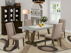 East West Furniture V797FL716-5 5 Piece Modern Dining Table Set Includes a Rectangle Wooden Table with V-Legs and 4 Dark Khaki Linen Fabric Parson Dining Chairs, 40x72 Inch, Multi-Color