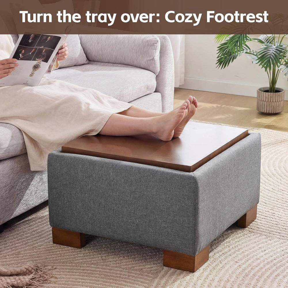 WUTUTUEE 24" Square Ottoman Coffee Table with Storage, Fabric Ottomans w...