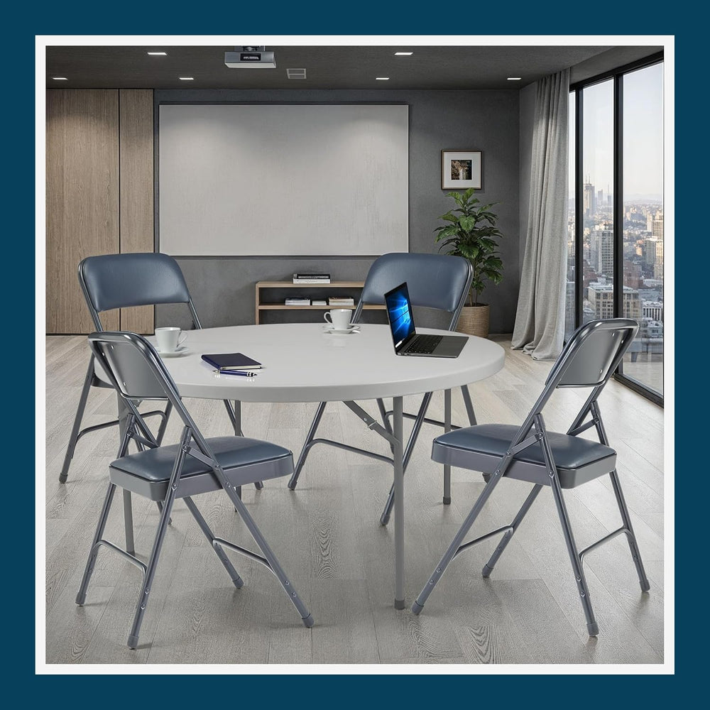 OEF Furnishings OEF1204 Vinyl Cushioned Folding Chairs with Steel Frame, Blue...