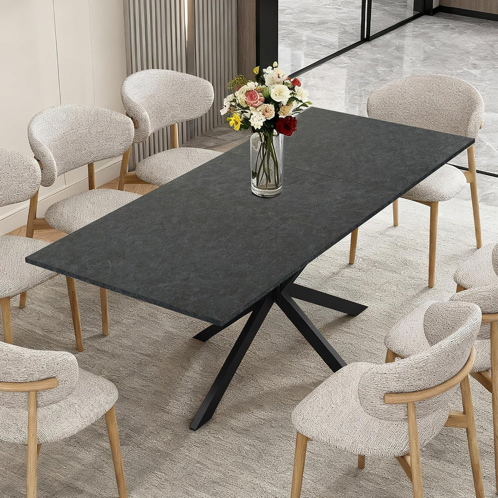 63-79 Inch Extendable Dining Table for 6-10, MDF Rectangular Kitchen Table wi...