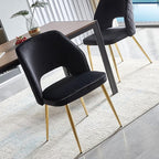 NORDICANA Modern Dining Chair Set of 2, Black Velvet Fabric Upholstered Accent Chairs with Golden Metal Legs, Round Back Side Chairs for Kitchen Living Room Bedroom