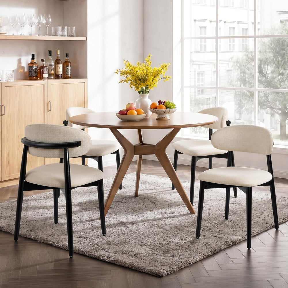 Wooden Dining Chairs Set of 4, Modern Farmhouse Fabric Upholstered Kitchen Ch...