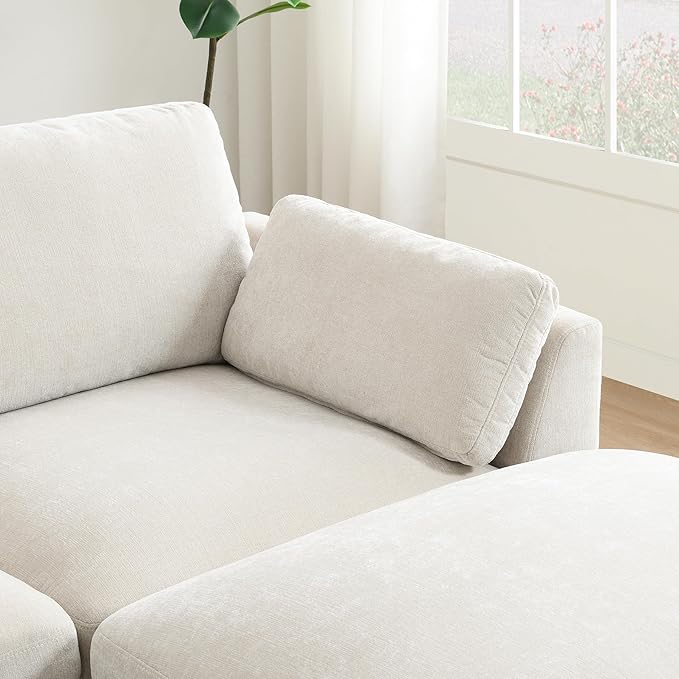 Ball & Cast Oversized Modular L Shaped Sectional Sofa W/Movable Ottoman and USB Ports,5 Seater Chenille Couch W/ 2 Armrest Pillows,Side Pocket & Folding Table,for Living Room,Apartment,Beige,130"