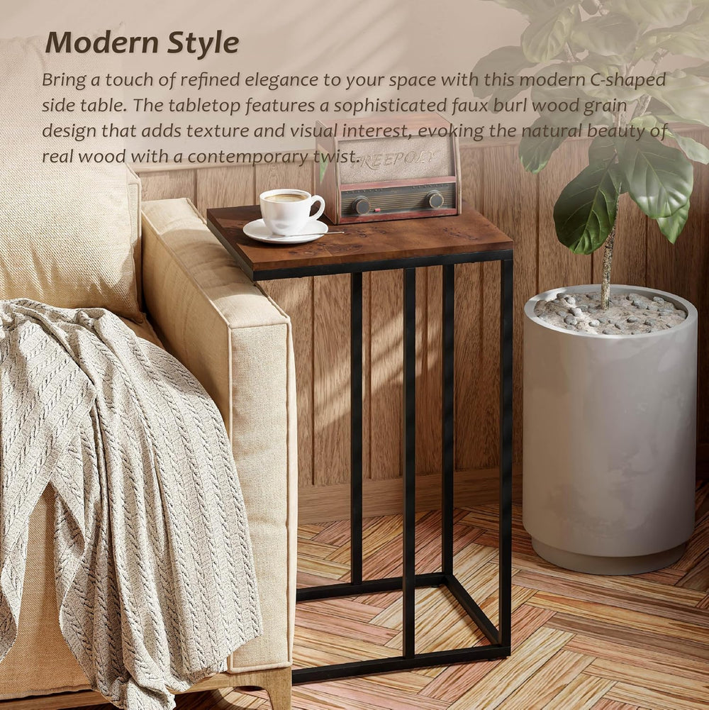 COZAYH Farmhouse C Shaped Couch End Table with Burl Finish Tray Top, Small Sn...