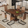 JUFU Dining Table Set for 6, 63 Inch Rectangular Kitchen Table and 6 PU Upholstered Chairs, Walnut Wood Grain MDF Tabletop, U-Shaped Pedestal Base, Modern Dining Room Set for Kitchen, Apartment
