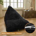 XeGe Fluffy Kids Stuffed Animal Storage Bean Bag Cover (No Filler), Plush Fuzzy Faux Fur Beanbag Organizer with Handle for Teens Girls Adults, Shaggy Furry Plush Toys Holder Floor Lounger Chair, Black