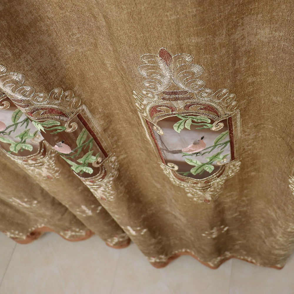 SLOW SOUL Set of 2 Panels Embroidered Birds 80% Blackout Curtains for Living ...