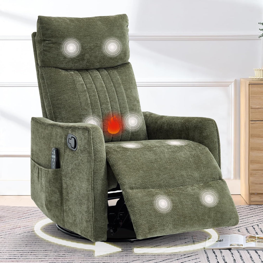 Swivel Rocker Glider Recliner Chair for Nursery and Small Spaces with Heated Massage Manual Rocking Recliner Sofa for Living Room Home Theater