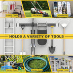 Ultrawall Garage Storage Organization, Versatile Storage Hooks Garden Tool Organizer Wall Mount, 64 Inch Yard Tool Organizer Hangers for Shovels, Rakes, Ladders, 19pcs Black