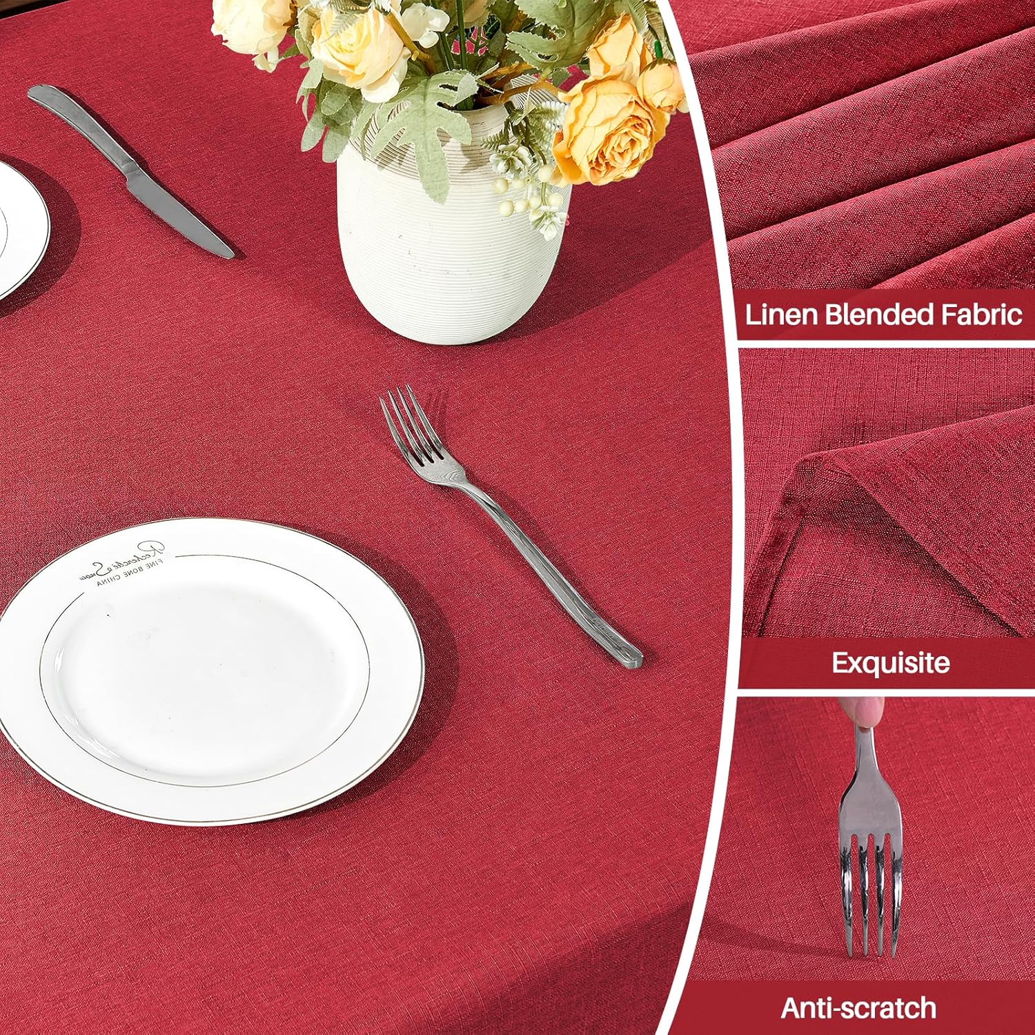 IVAPUPU Textured Linen Table Cloth for Rectangle Table - Waterproof Fabric Tablecloth Rectangular Wrinkle Free Wipeable Dining Cover for Wedding/Birthday/Party/Valentine Decor, 52x 70 Inch
