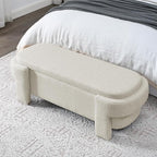 Oval Storage Bench,Upholstered Ottoman with Hinges,Easy to Install,for Living Room,Entryway,Bedroom,Beige