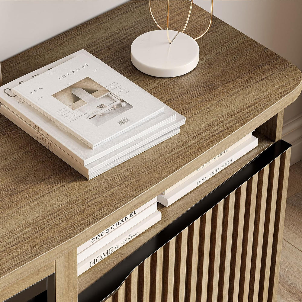 BELLEZE Fluted TV Stand with 23" Electric Fireplace Heater with Sound, 6...
