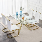 AZmac Modern Leather Dining Chairs Set of 2,Armless Kitchen Chairs,Dining Room Chairs with Upholstered Padded Seat and Sturdy Gold Chrome Legs for Dining Room,Kitchen (Set of 2, White - Gold Legs)