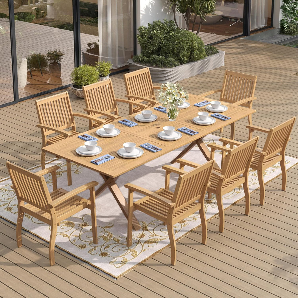 SUNSHINE VALLEY Acacia Wood Patio Dining Set for 8, Expandable Table