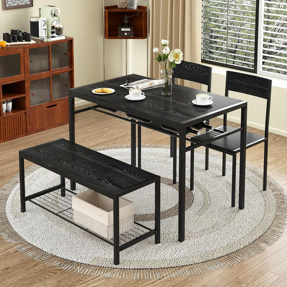 VECELO Kitchen Dining Room Table with 2 Chairs & Bench, Compact Space-Sav...