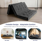MAXYOYO 6" Folding Sofa Bed for Floor, Tufted Tri-Fold Floor Mattress with Chenille Fabric, Twin Size Portable Sofa Couch Guest Mat for Adults, Foldable Topper for Camping, Dark Grey, 35.4"x75"