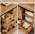 T4TREAM 48" Wide Farmhouse Sideboard Buffet Cabinet, Light Tree Knot | 31.2" Tall Kitchen Cabinet with Storage, 2 Sliding Barn Doors, 4 Drawers, Rustic Wood, Coffee Bar Table, Dining Room