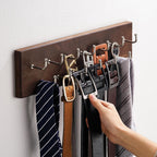 Treehouse Belt Organizer Rack, Holds Over 28 Large Belts, Sturdy Metal & Sturdy Wood Storage Holder for Closet, Versatile, Wall Mounted Belt & Tie Display Hanger for Bedroom - (Walnut) 4.25''Hx16''L