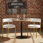 Boucle Dining Chairs Set of 2, White Dining Chairs with Upholstered Seat and Gold Legs, Mid-Century Modern Kitchen Chairs for Dining Room, Restaurant