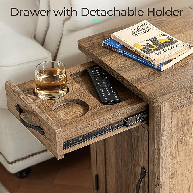 LINSY HOME Farmhouse End Table with Charging Station, Narrow Side Table for L...