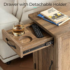 LINSY HOME Farmhouse End Table with Charging Station, Narrow Side Table for Living Room, Sofa Side Table with Drawer and Storage Cabinet, Small Nightstand for Home Office