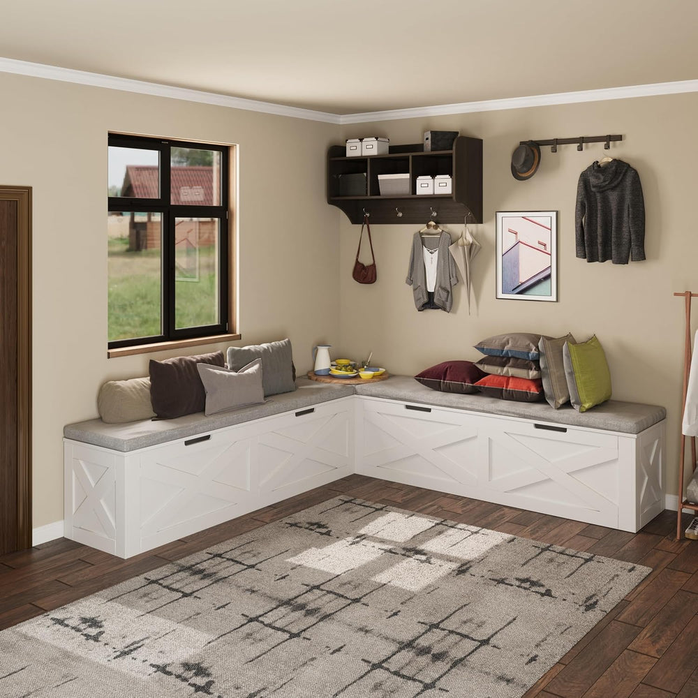 Bobve L-Shape Storage Bench with Cushion, Backless Corner Dining Bench, Kitch...