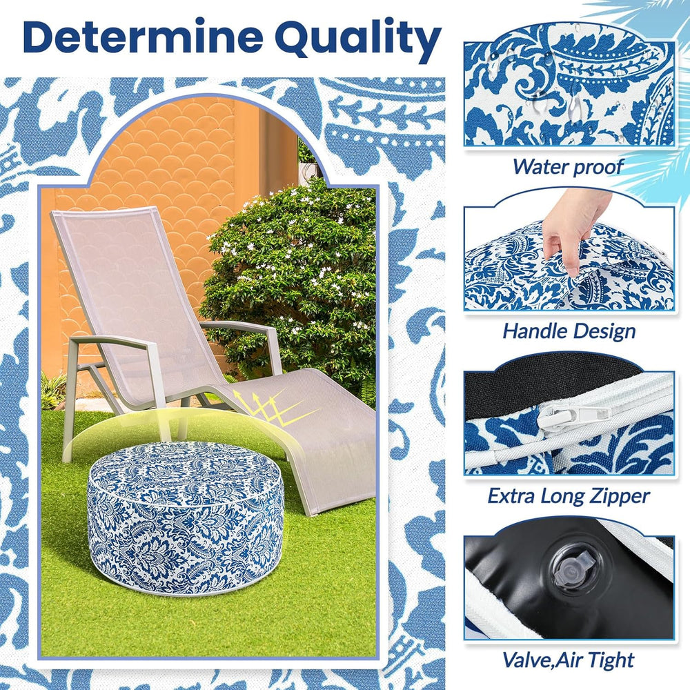 Cinnvoice 2 Pcs Inflatable Outdoor Ottoman Pouf Waterproof Round Footrest wit...