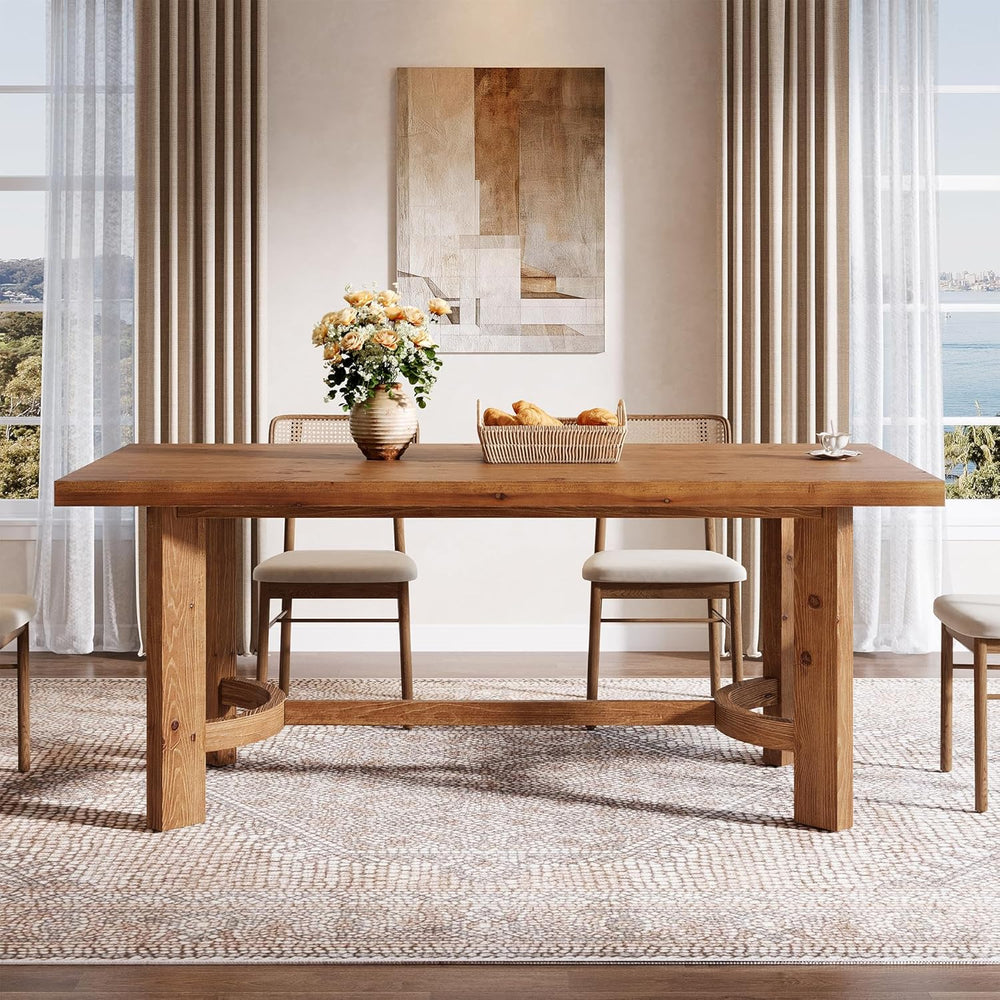 63" Solid Wood Dining Table for 4-6, Farmhouse Rectangle Kitchen Table w...