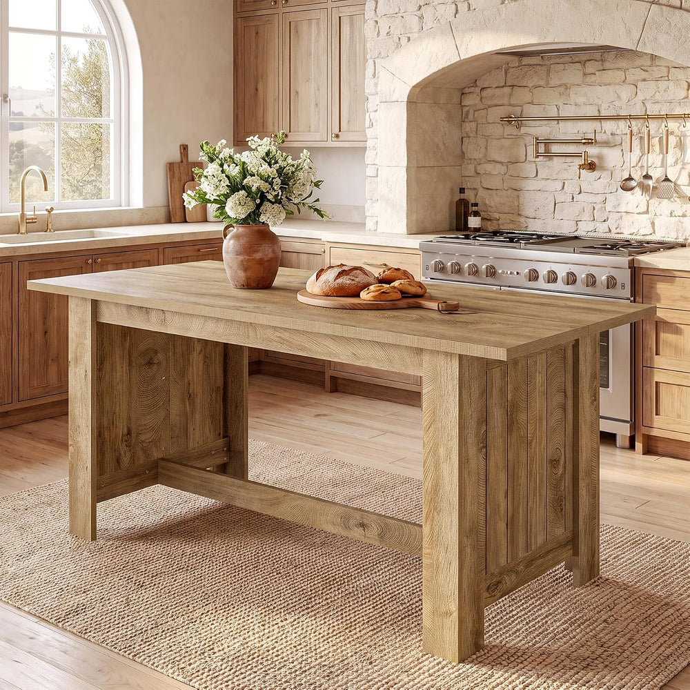 Tribesigns 63-Inch Kitchen Island with Seating, Farmhouse Wood Stationary Isl...