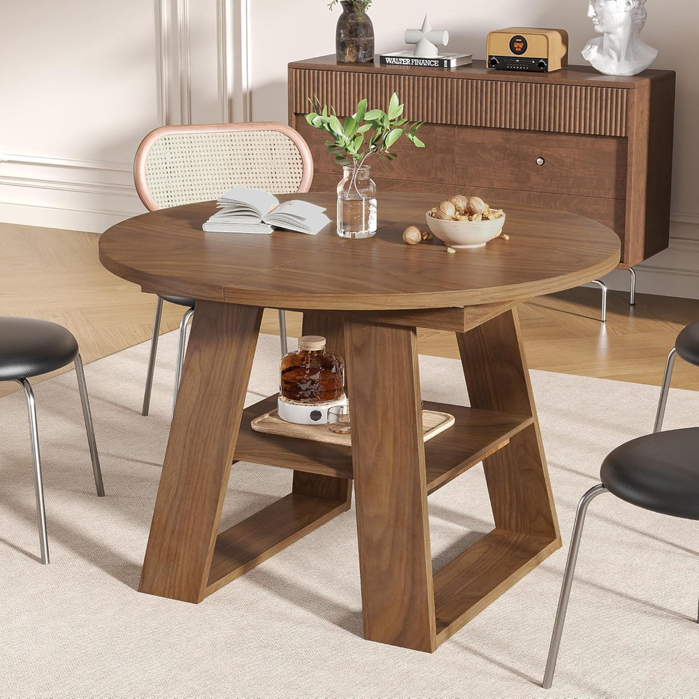 43.3in-59in Extendable Round Dining Table for 4-8, Modern Kitchen Oval Dining...
