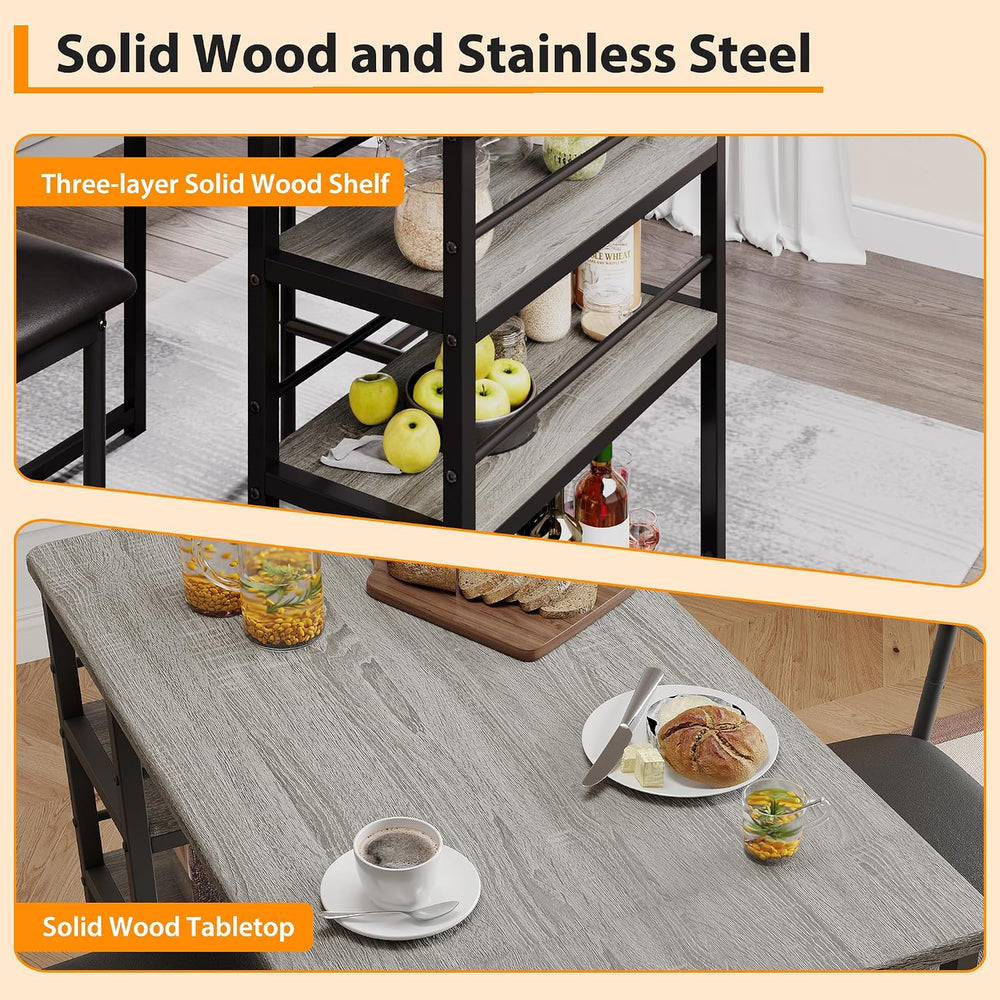 3-Piece Small Bar Table and Chairs Set for 2,Small Dining Table with 2 PU Cus...