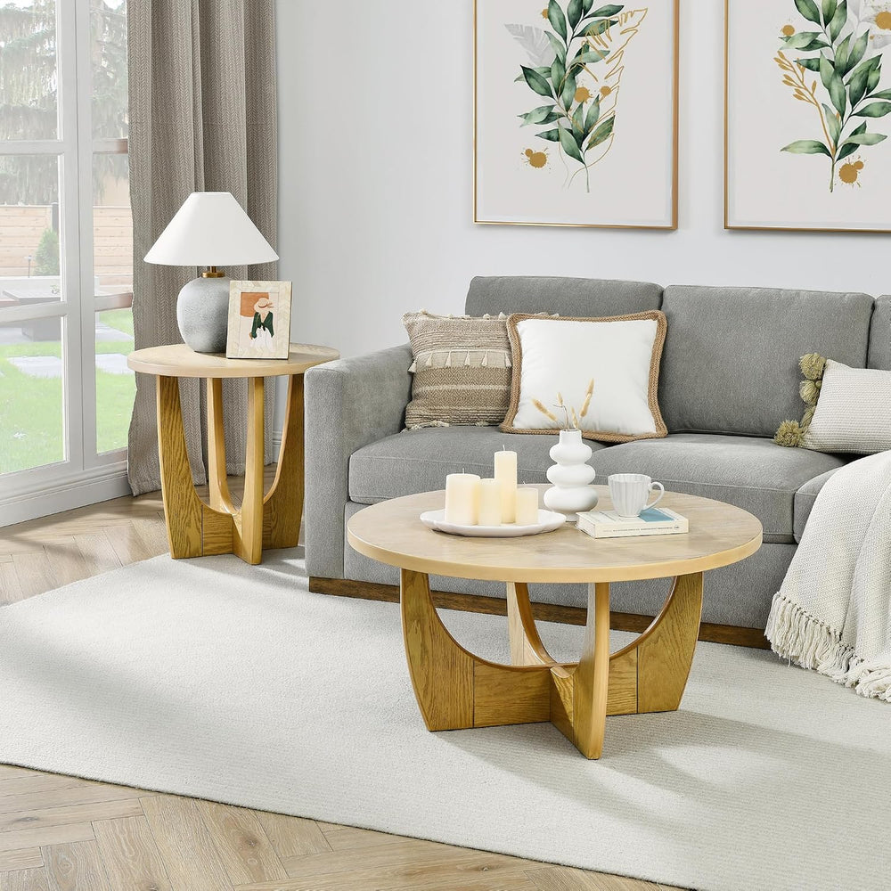 25" Round End Table, Wooden Side Table, Night Stand for Living Room,Rece...