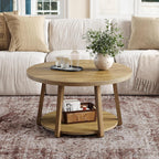 LITTLE TREE Round Coffee Table, 2-Tier Center Table with Storage | Wooden Legs, 31.5 Dia. x 19.6 H Inches, Easy Assembly, Circle Coffee Tables for Living Room, Bedroom