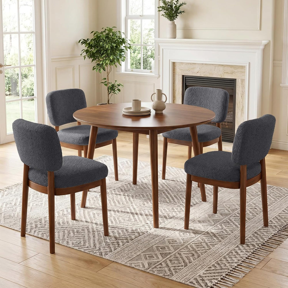 Wooden Dining Chairs Set of 4, Boucle Upholstered Kitchen Chairs with Solid W...