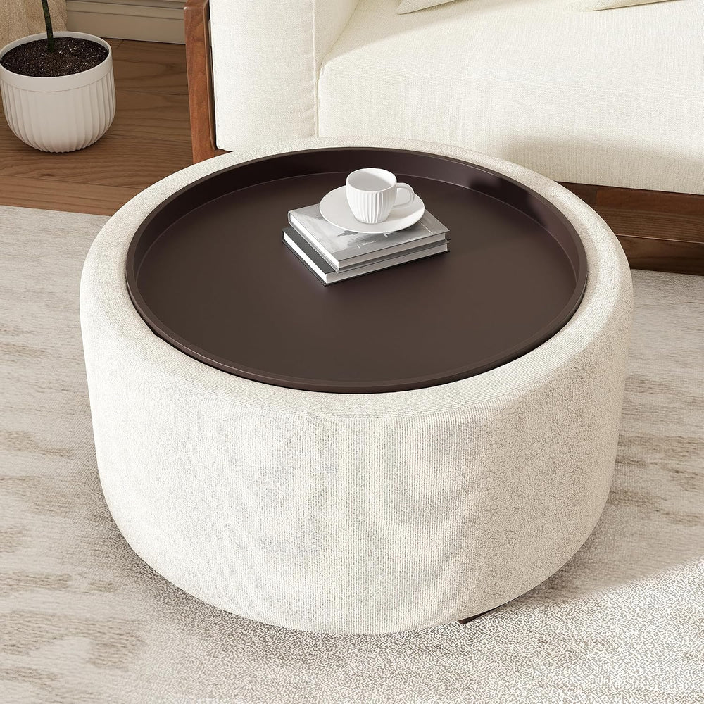 30" Round Ottoman with Storage Circular Coffee Table with Removable Wood...