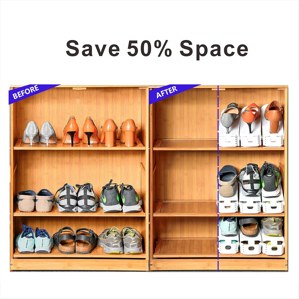 Shoe Slots Organizer, 20PCS Adjustable Double Layer Stack Shoe Rack, 50% Space-Saving Storage Rack Holder, White