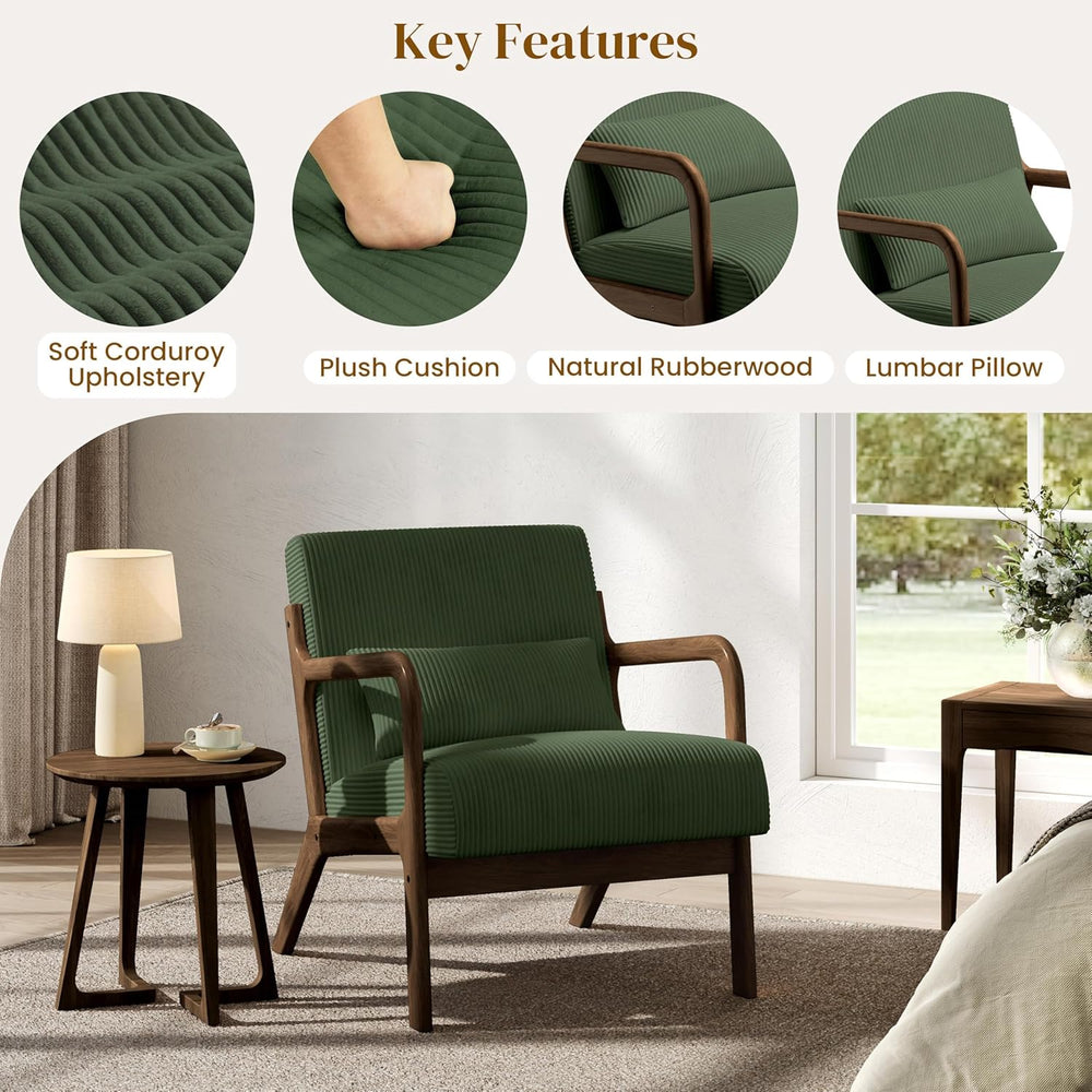 Yaheetech Accent Chair for Living Room, Corduroy Mid Century Modern Reading A...