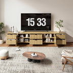Fluted TV Stand for Living Room, Modern TV Console with 6 Drawers,Wood Entertainment Center with Storage Cabinets & Adjustable Shelves for Living Room, for TVs up to 100",Natural Oak