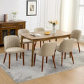 Wooden Dining Chairs Set of 6, Upholstered Kitchen Dining Room Chairs with Padded Seat and Wood Legs, Modern Fabric Side Dinner Chair for Kitchen, Dining Room, Restaurant, Cafe, Camel